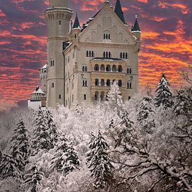 Kasteel Neuschwanstein met zonsondergang van Erik de Rijk