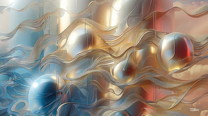 magische Formen in blau-gold-silber-rosa von Gelissen Artworks
