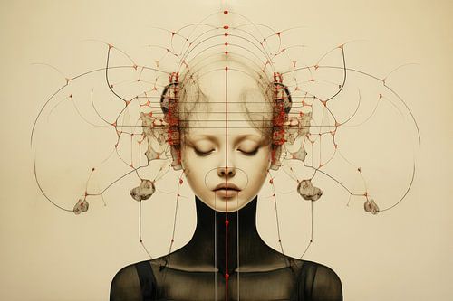 Abstract drawing style with a beautiful woman