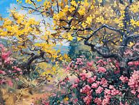 Blooming Pink and Yellow Trees