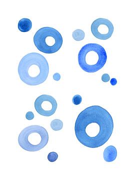De leercirkels / Feeling blue serie 4 van 4 (abstract aquarel schilderij eenvoudige cirkels blauw) van Natalie Bruns