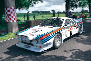 Lancia Rally 037 klassieke rally auto rijdend op hoge snelheid