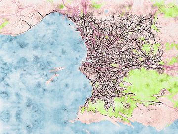 Karte von Marseille im stil 'Soothing Spring' von Maporia