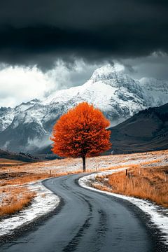 Eenzame boom in de herfst - Dramatisch van Poster Art Shop