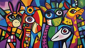 Kleurrijke vreemde dieren abstract panorama van TheXclusive Art