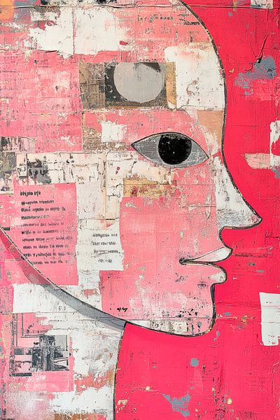 Gesichtsskizze in Pink – Abstrakt von Poster Art Shop