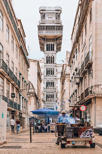 Tamme kastanjes bij de Santa Justa lift in Lissabon
