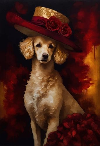 Chien caniche en robe victorienne