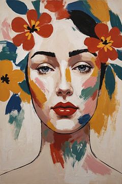 Woman with flowers by De Muurdecoratie