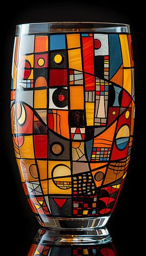 Kleurrijke glazen vaas portret staand panorama