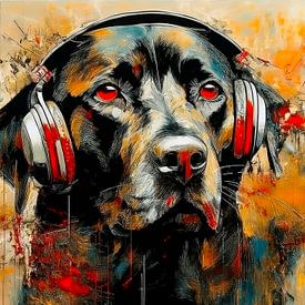 Labrador (zwart) geniet van muziek van Marjolein Deelen