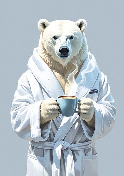 Eisbär am Morgen mit Kaffeetasse von Renaissance Soul Art