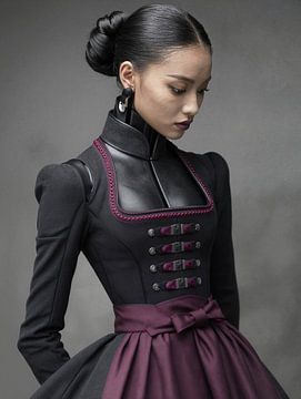 Silent pose in dark fabric by Klaus Tesching - Art-AI