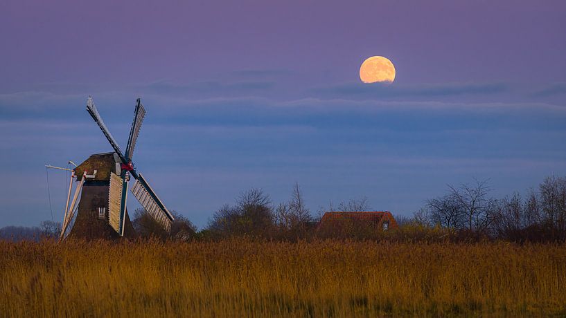 Pleine lune au Noordermolen, Groningen, Pays-Bas par Henk Meijer Photography