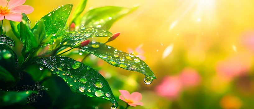 Fresh morning dew on plant leaves by Poster Art Shop