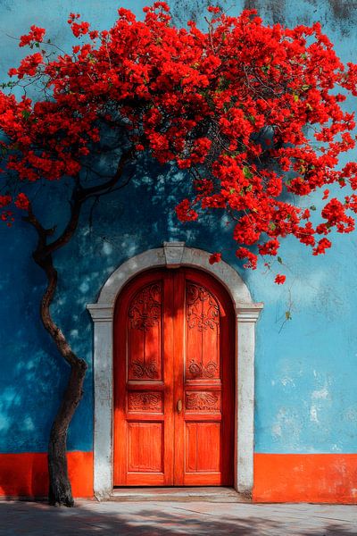 Porte à fleurs rouges par Poster Art Shop