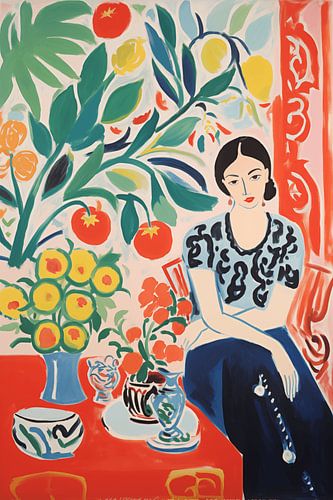 Vrouw voor gekleurde muur