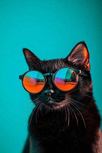 Stijlvolle zwarte kat met zonnebril