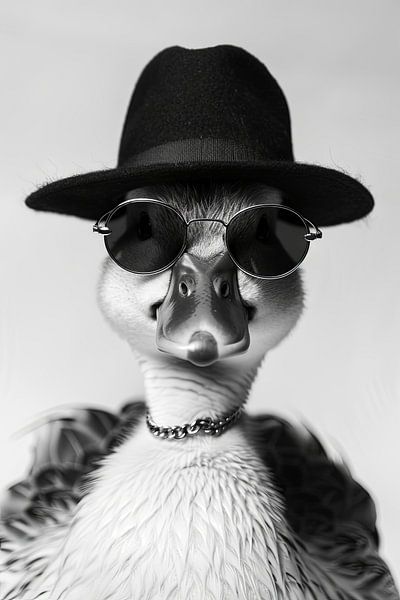 Portrait of a duck in sunglasses and hat, monochrome by Poster Art Shop
