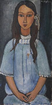 Alice d'Amedeo Modigliani (1916-1919). Portrait d'une jeune fille en robe bleue. sur Dina Dankers