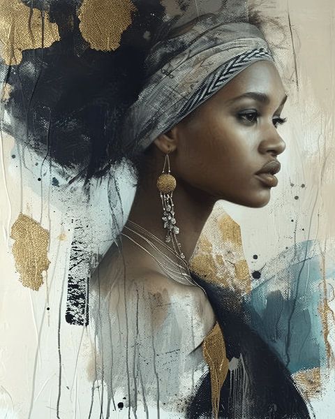 Portrait moderne et abstrait d'une jeune femme africaine par Carla Van Iersel