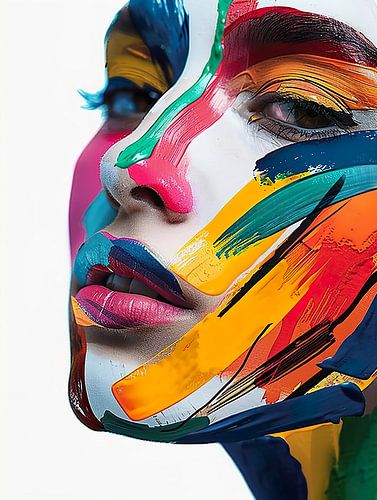 vividly painted female face