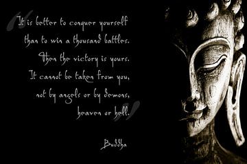 Bouddha avec texte d'inspiration sur Nico van der Vorm