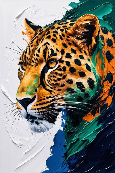 Buntes Leopardenporträt-Kunstwerk von Art & Soul Creations