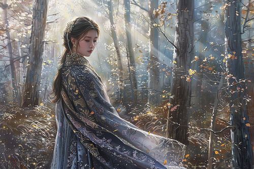 schilderachtig Japan vrouw in het bos