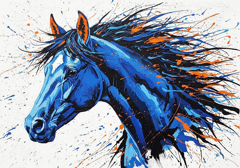 Abstract Blue Horse Head Painting by Markus Gann