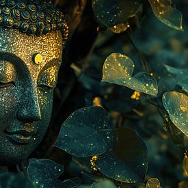 Buddha (Buddha) zwischen Blättern gold-grünes Panorama von TheXclusive Art