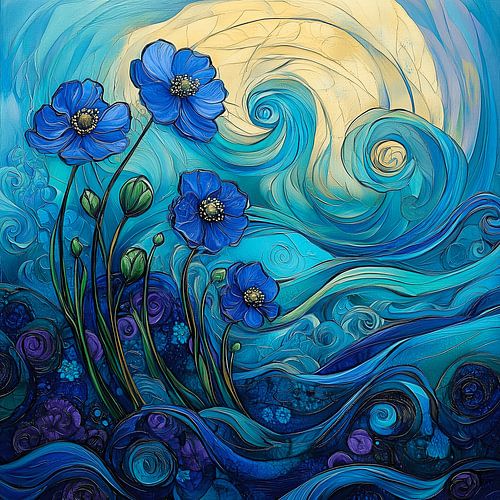 Blauwe Bloemen in de Wind