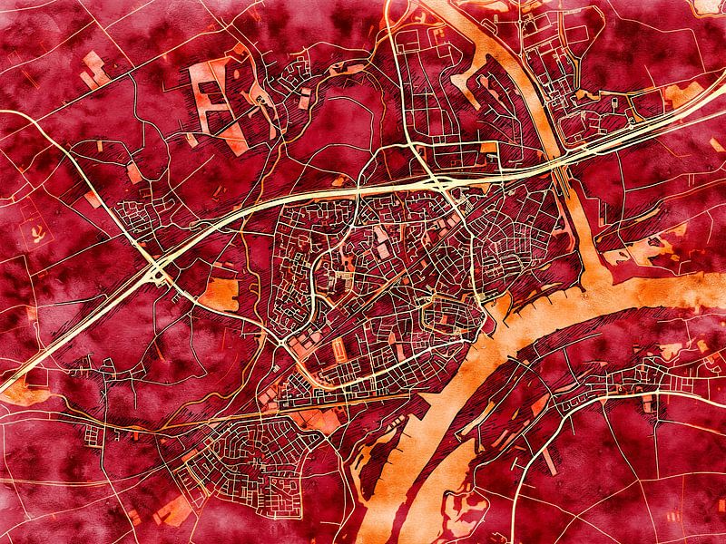 Map of Tiel with the style 'Amber Autumn' by Maporia