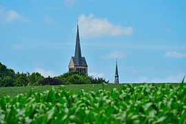 Kirche über dem grünen Feld von Vague & Form