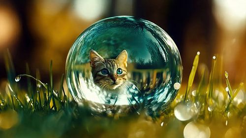 Katje met blauwe ogen door glazen bol