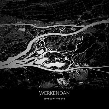 Zwart-witte landkaart van Werkendam, Noord-Brabant. van Rezona