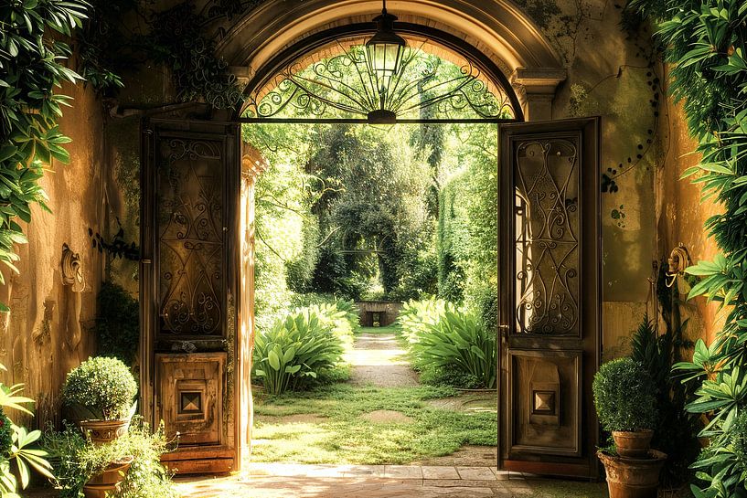 Italienischer Innenhofgarten im Sommer von Vlindertuin-Art