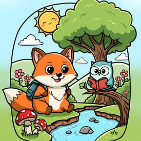Aventure de lecture avec le renard et le hibou sur Ezhar Art