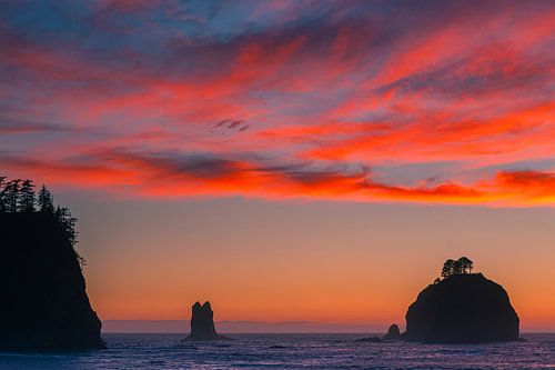 Zonsondergang La Push Beach, Olympic National Park, Washington State, Verenigde Staten