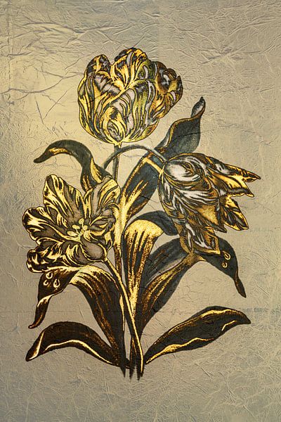 Tulp in Goud, Geel en Blauw. van Alie Ekkelenkamp