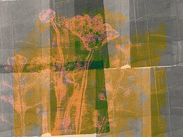 Blumen in Gelb und Grün auf Grau von Dina Dankers