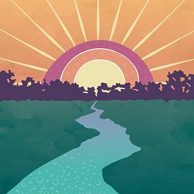 River at sunrise in retro style by Tanja Udelhofen