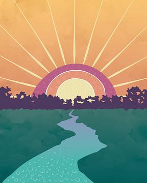 River at sunrise in retro style by Tanja Udelhofen