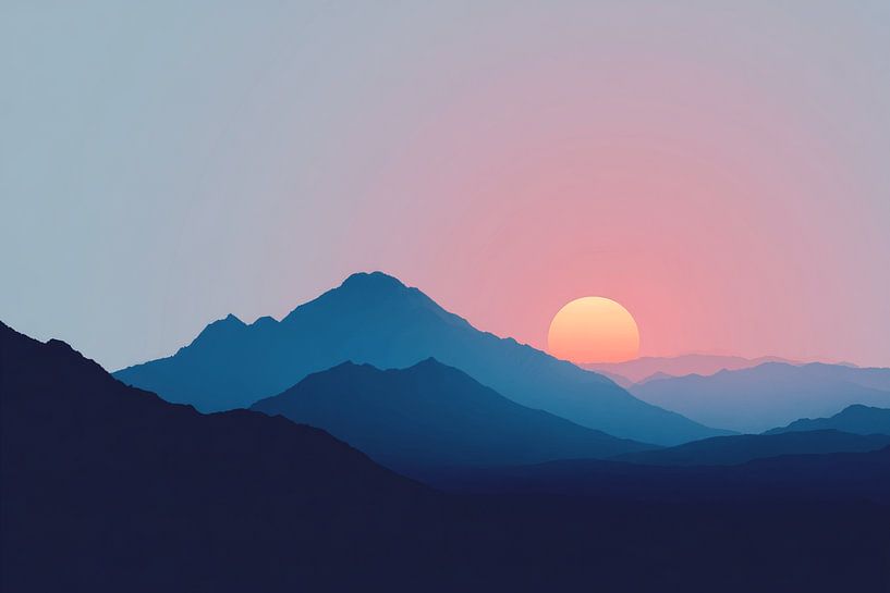 Berglandschaft Sonnenuntergang in blauen Schichten von Eva Lee