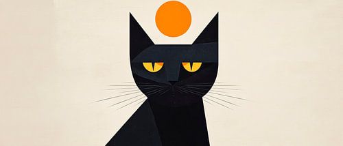 Zwarte kat met zonlicht in zicht
