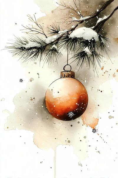 Pine branch with Christmas ball in Watercolor no. 2 by Studio BB