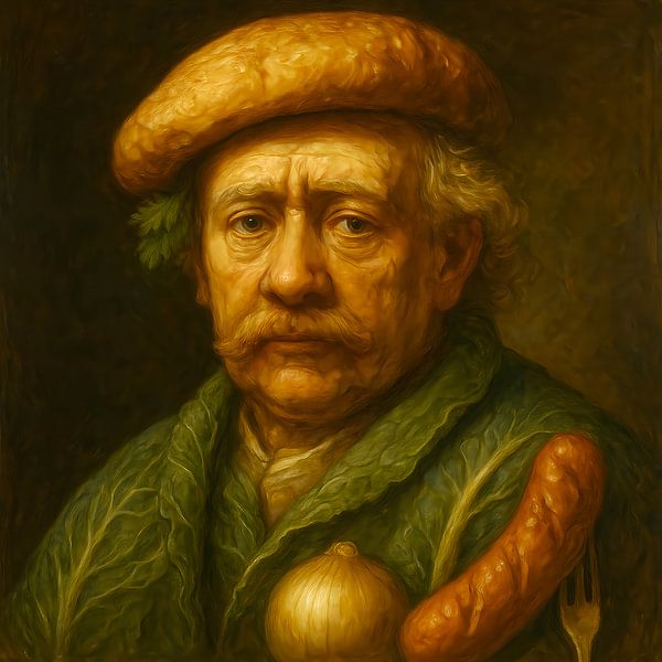 Rembrandt Reimagined – A Portrait in Cabbage and Sausage by Basahen