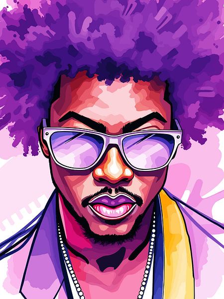 Homme pop art aux cheveux violets par bob rendy