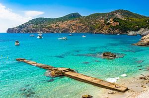 Anchoring boats yachts at Camp de Mar on Mallorca Island by Alex Winter