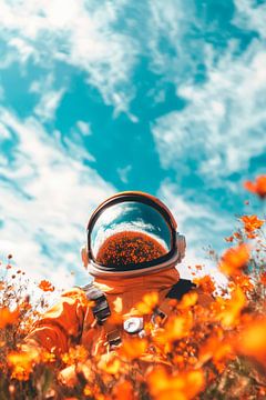 Astronaut in kleurrijke bloemenweide van Poster Art Shop